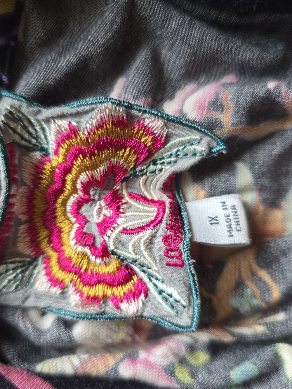 Floral Pagoda Print Tunic Top - Janie Favorite LS Tee - Picture 5 of 8